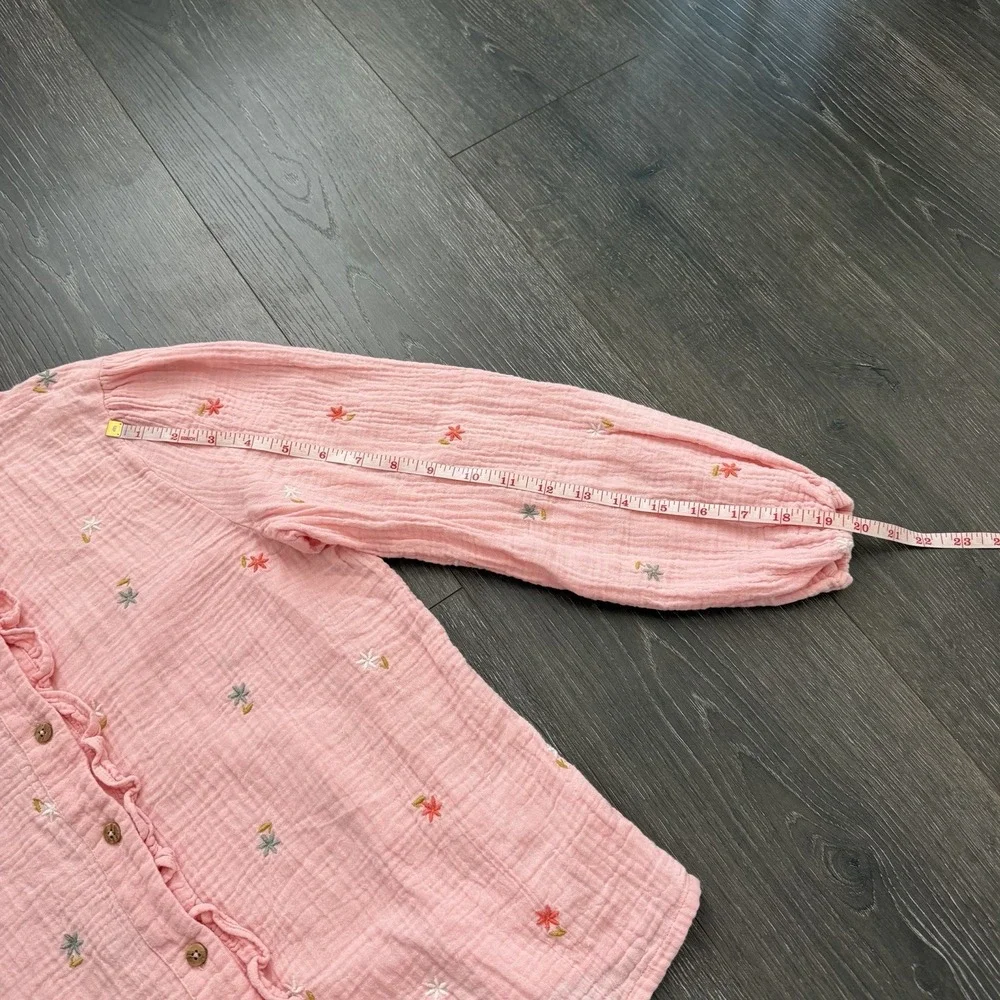 Boden Double Cloth Pink Floral‎ Embroidered Girl Long Sleeve Blouse 11-12Y Boho